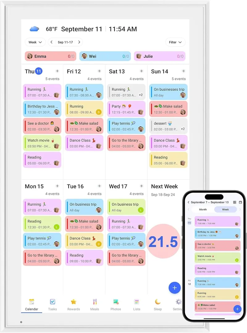 Digital Calendar, 21.5 Inch Smart Wall Calendar, White